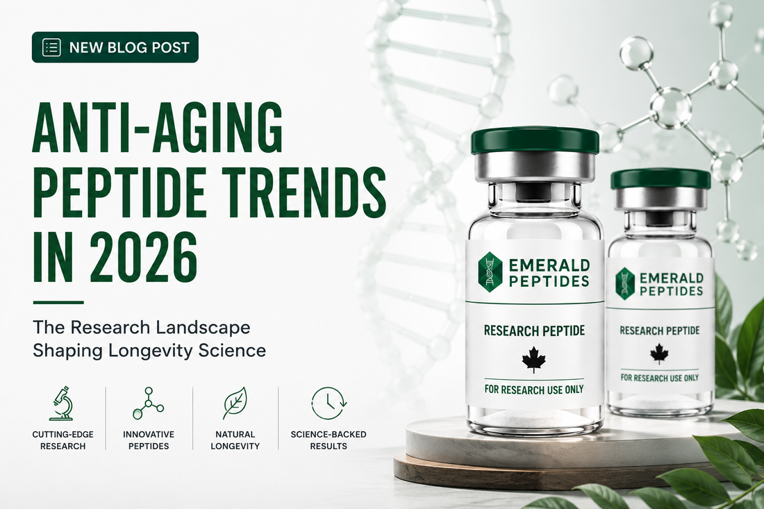 Anti-aging research peptide landscape 2026 — NAD+, MOTS-c, SS-31, GHK-Cu, epitalon compounds shaping longevity research directions.