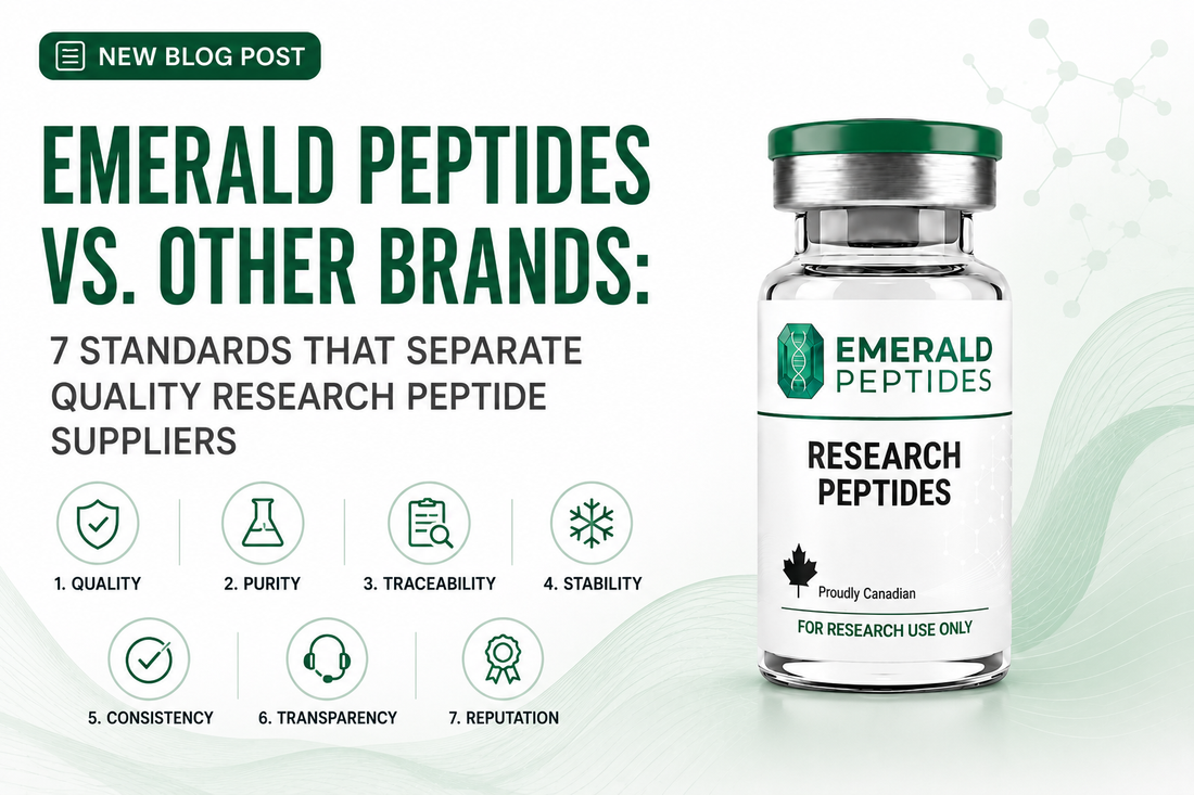 Comparison of research peptide supplier standards — Canadian manufacturing, HPLC testing, batch COA documentation, quality control.