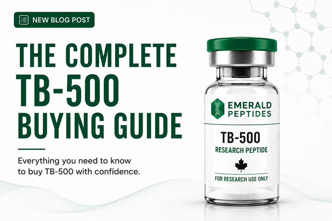 TB-500 research peptide vial with certificate of analysis, HPLC documentation, and quality verification standards for Canadian laboratory sourcing.