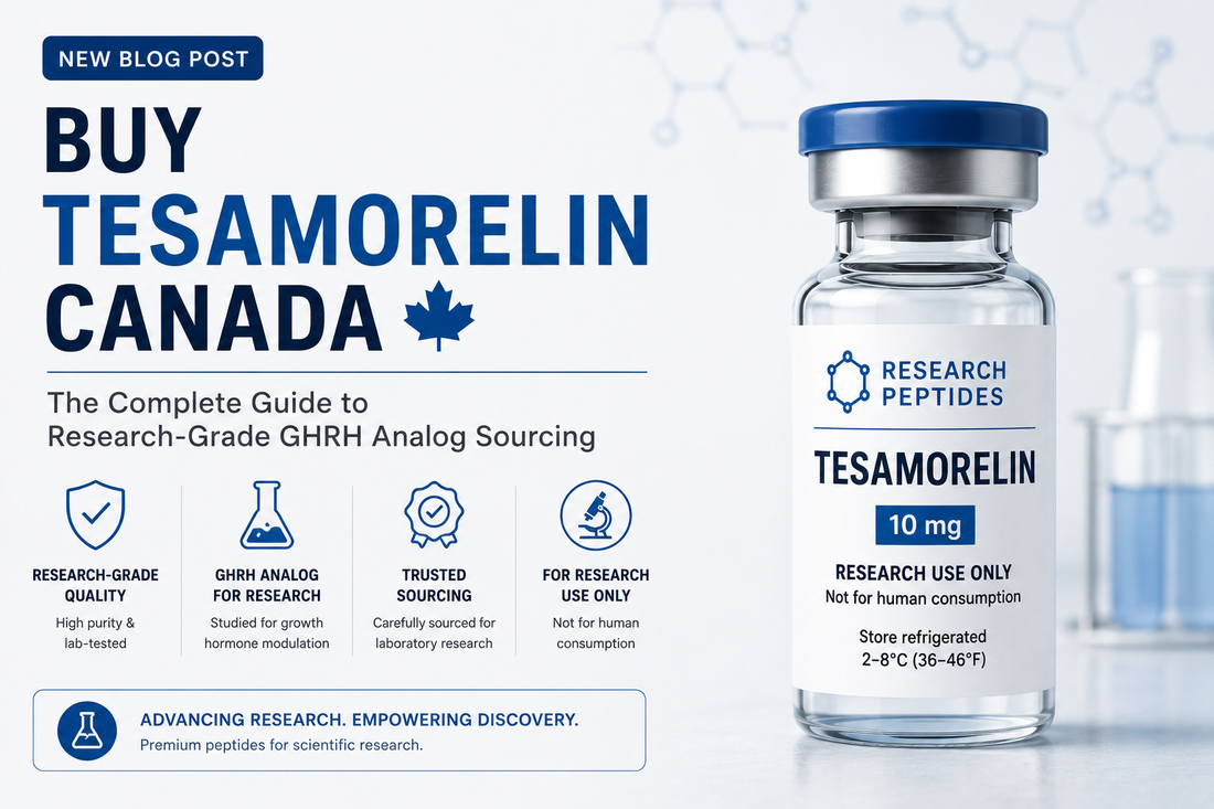 Buy Tesamorelin Canada — research-grade GHRH(1-44) analog vial for visceral adiposity, GH-axis, and metabolic research in Canadian laboratories.