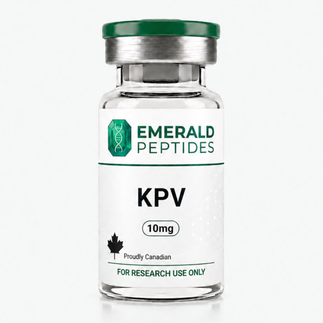 KPV 10mg research peptide vial — anti-inflammatory tripeptide C-terminal fragment of alpha-MSH for Canadian laboratory research.