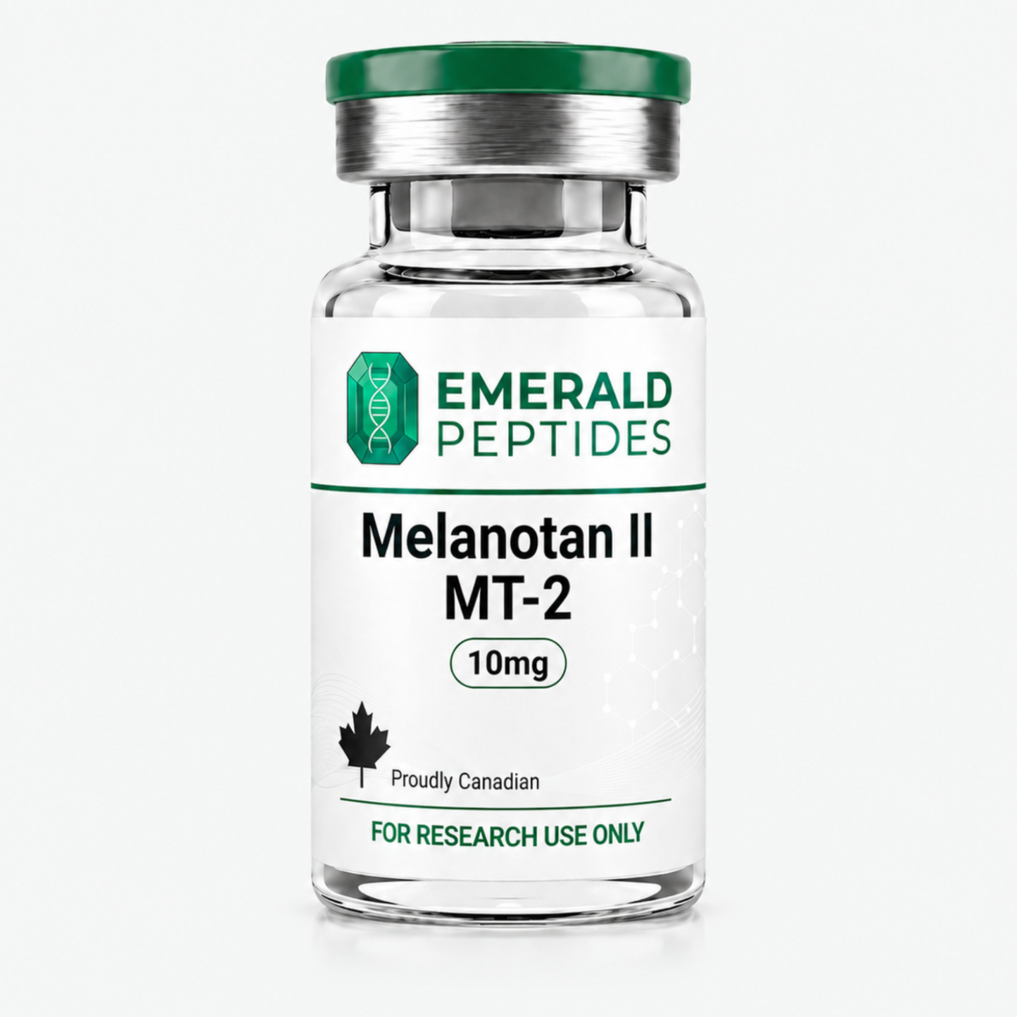 Melanotan 2 research peptide vial — 10 mg lyophilized, ≥99% HPLC purity, sold in Canada for laboratory use only.