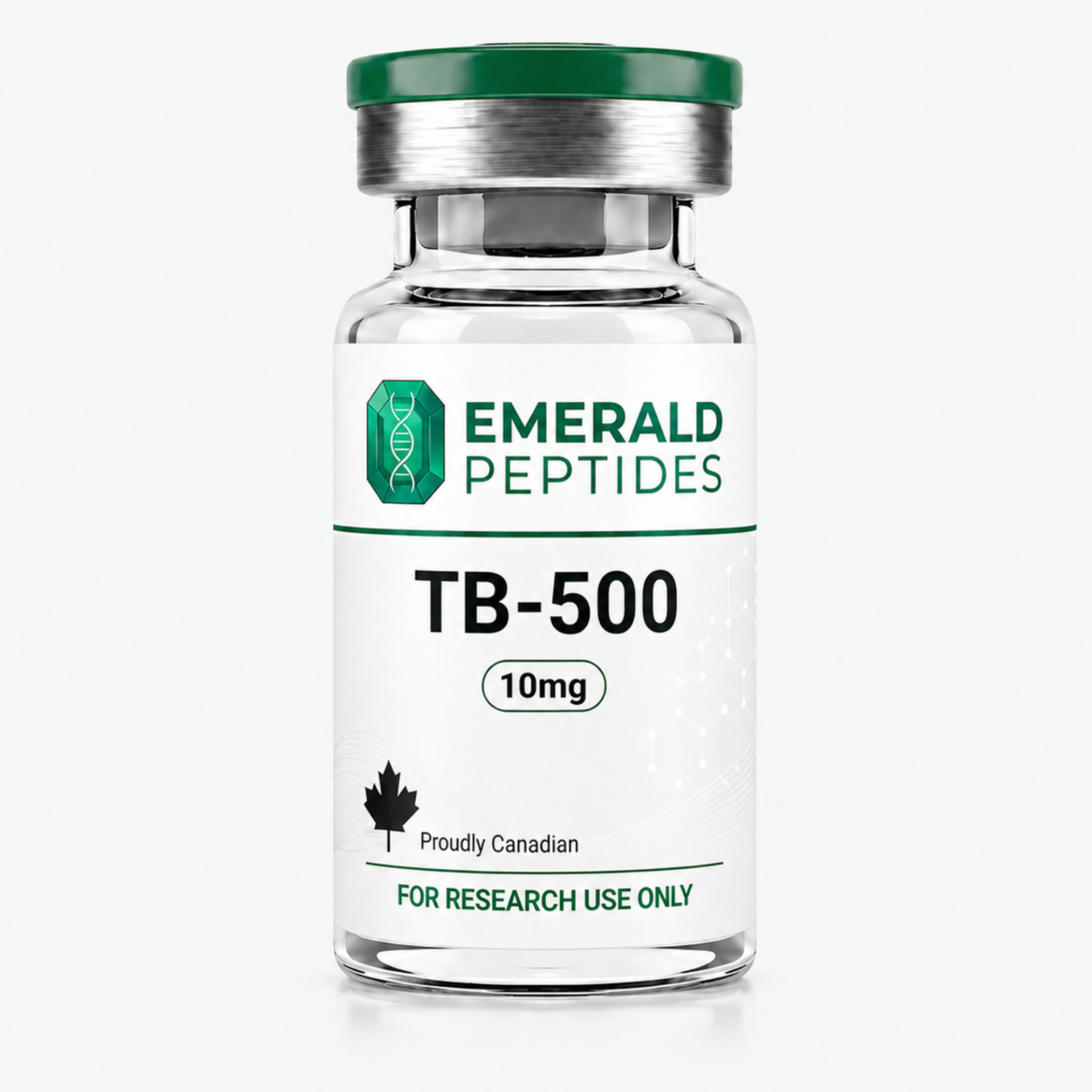 TB500 peptide vial — lyophilized synthetic thymosin β-4, ≥99% HPLC purity, sold in Canada for laboratory use only.